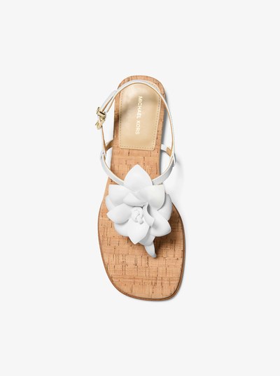 Jacie Floral Embellished Leather T-Strap Sandal in OPTIC WHITE | Michael Kors