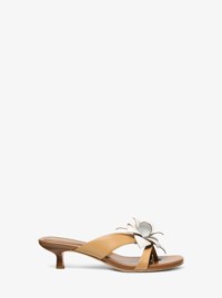 Jacie Floral Embellished Leather Kitten Heel Sandal