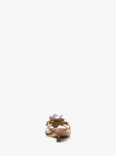 Jacie Floral Embellished Leather Kitten Heel Sandal in PEANUT | Michael Kors