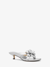 Jacie Floral Embellished Metallic Leather Kitten Heel Sandal
