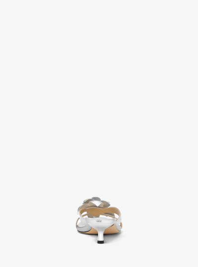 Jacie Floral Embellished Metallic Leather Kitten Heel Sandal in SILVER | Michael Kors