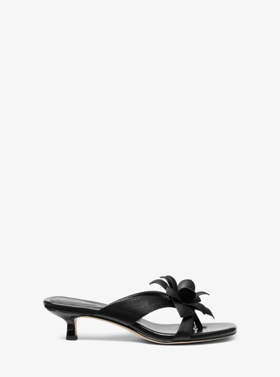 Jacie Floral Embellished Leather Kitten Heel Sandal in BLACK | Michael Kors