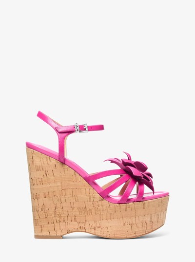 Sandale &agrave; talon compens&eacute; Jacie en cuir &agrave; ornements floraux in FRAMBOISE | Michael Kors