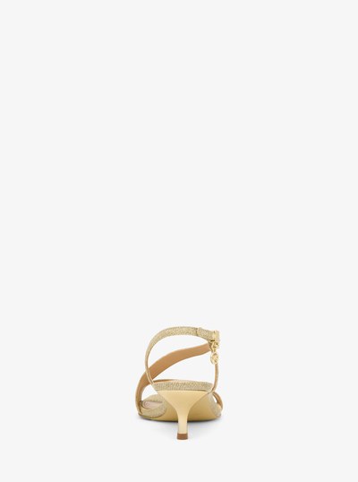 Jaida Glitter Chain Mesh Kitten Heel Sandal in PALE GOLD | Michael Kors