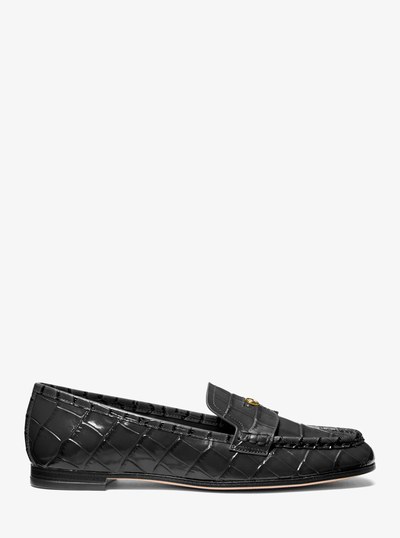 Jennings Crocodile Embossed Leather Loafer in BLACK | Michael Kors