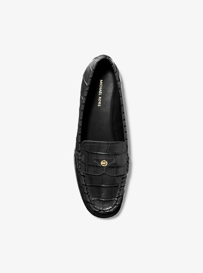Jennings Crocodile Embossed Leather Loafer in BLACK | Michael Kors