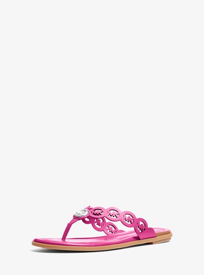 Janie Perforated Logo Leather Sandal in RASPBERRY | Michael Kors