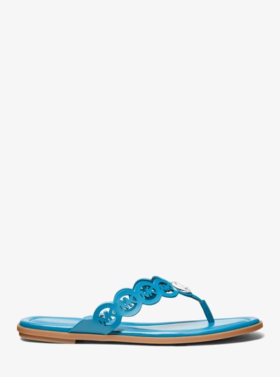 Janie Perforated Logo Leather Sandal in MILOS BLUE | Michael Kors