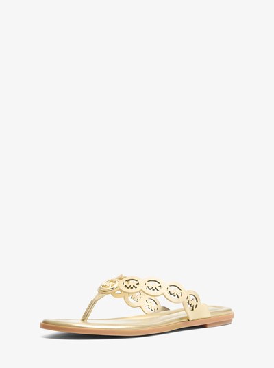 Janie Perforated Logo Metallic Leather Sandal in PALE GOLD | Michael Kors