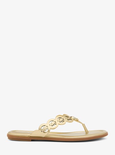 Janie Perforated Logo Metallic Leather Sandal in PALE GOLD | Michael Kors