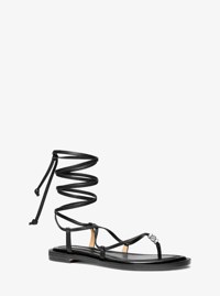 Khloe Embellished Leather Lace-Up Sandal