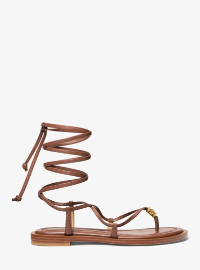 Sandale &agrave; lacets Khloe en cuir &agrave; ornements in LUGGAGE | Michael Kors
