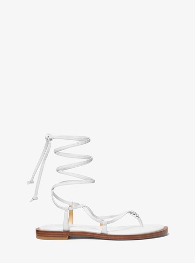 Khloe Embellished Leather Lace-Up Sandal in OPTIC WHITE | Michael Kors
