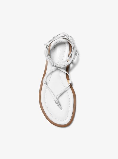 Khloe Embellished Leather Lace-Up Sandal in OPTIC WHITE | Michael Kors