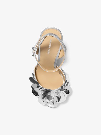 Loretta Sequin Embellished Metallic Sandal in SILVER | Michael Kors