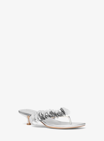 Loretta Sequin Embellished Metallic Sandal in SILVER | Michael Kors