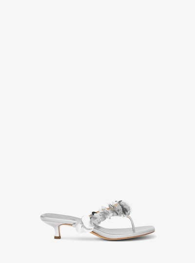 Loretta Sequin Embellished Metallic Sandal in SILVER | Michael Kors