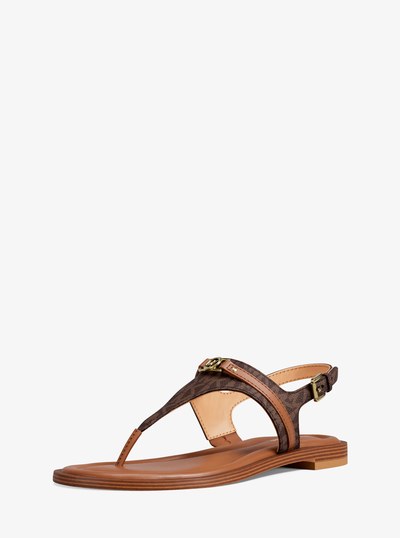 Mandy Signature Logo T-Strap Sandal in BROWN | Michael Kors