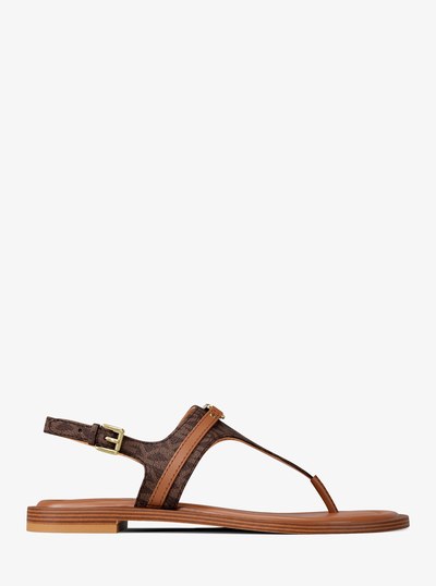 Mandy Signature Logo T-Strap Sandal in BROWN | Michael Kors