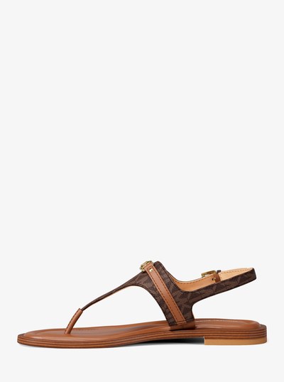 Mandy Signature Logo T-Strap Sandal in BROWN | Michael Kors
