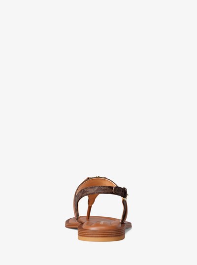 Mandy Signature Logo T-Strap Sandal in BROWN | Michael Kors