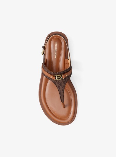 Mandy Signature Logo T-Strap Sandal in BROWN | Michael Kors