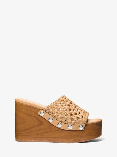 Mayes Woven Wedge Sandal in PEANUT | Michael Kors