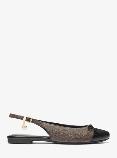 Piper Signature Logo Slingback Ballet Flat in BROWN | Michael Kors