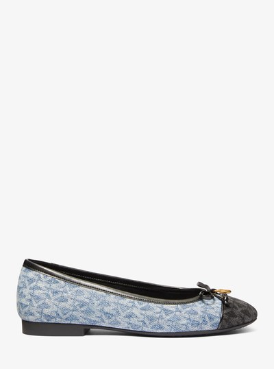 Piper Flex Signature Logo Print Denim Ballet Flat in NEW HRZN WSH | Michael Kors