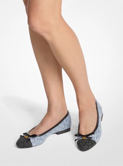 Piper Flex Signature Logo Print Denim Ballet Flat in NEW HRZN WSH | Michael Kors