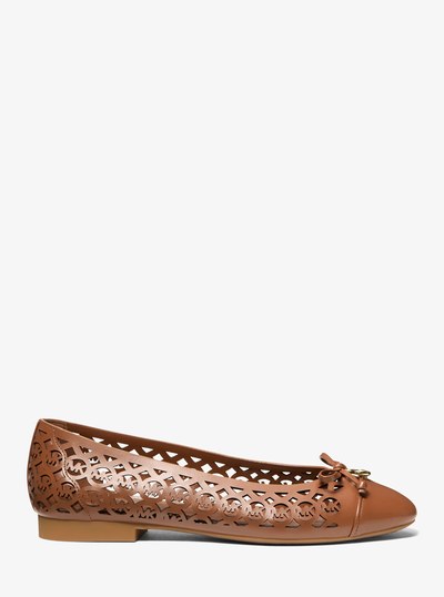 Piper Flex Perforated Logo Leather Ballet Flat in LUGGAGE | Michael Kors