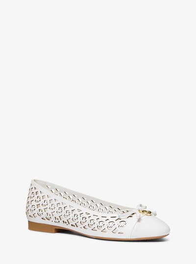 Piper Flex Perforated Logo Leather Ballet Flat in OPTIC WHITE | Michael Kors