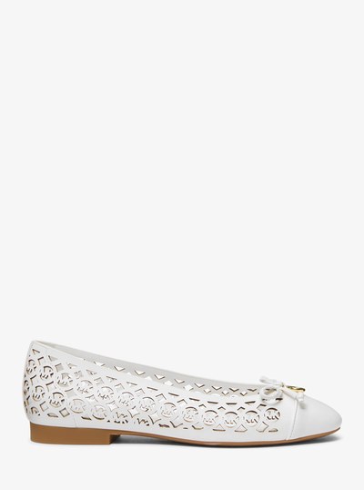 Piper Flex Perforated Logo Leather Ballet Flat in OPTIC WHITE | Michael Kors