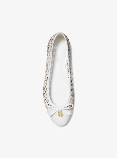 Piper Flex Perforated Logo Leather Ballet Flat in OPTIC WHITE | Michael Kors