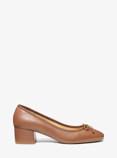 Piper Flex Leather Block Heel Pump in LUGGAGE | Michael Kors