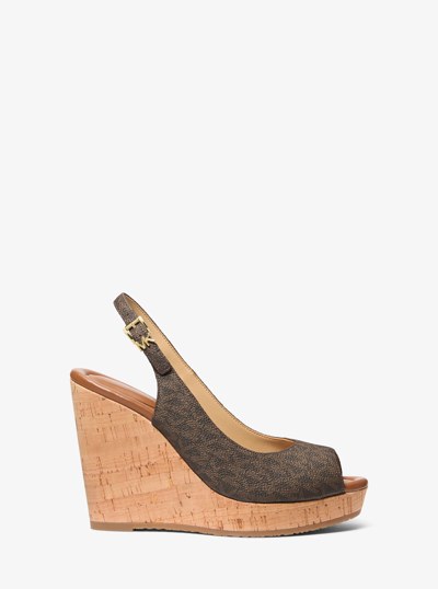 Rosie Signature Logo Wedge Sandal in BROWN | Michael Kors