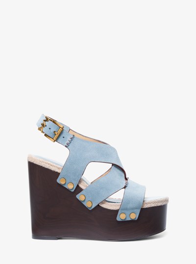 Raven Studded Suede Wedge Sandal in CHAMBRAY | Michael Kors