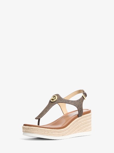 Val Signature Logo Thong Wedge Sandal in BROWN | Michael Kors