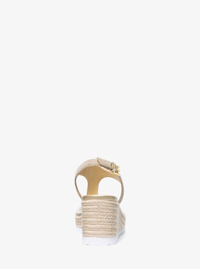 Val Glitter Chain-Mesh Thong Wedge Sandal in PALE GOLD | Michael Kors