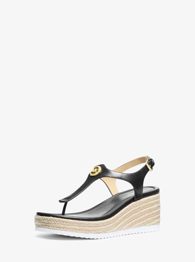 Val Leather Thong Wedge Sandal in BLACK | Michael Kors
