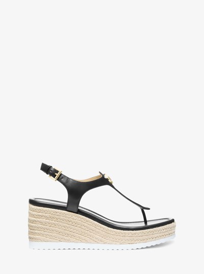 Val Leather Thong Wedge Sandal in BLACK | Michael Kors