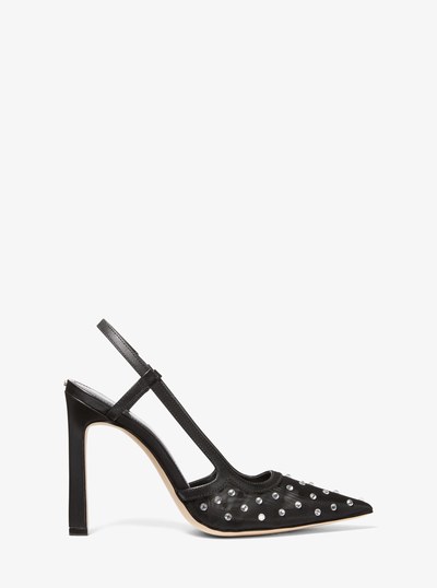 Alora Crystal Embellished Mesh Slingback Pump in BLACK | Michael Kors