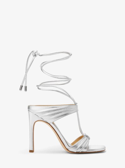 Gabriella Metallic Leather Lace-Up Sandal in SILVER | Michael Kors