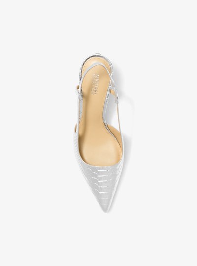 Alora Metallic Snake Embossed Leather Slingback Pump in SILVER | Michael Kors