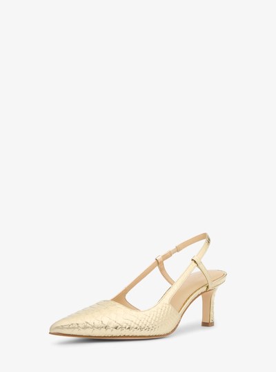 Alora Metallic Snake Embossed Leather Slingback Pump in PALE GOLD | Michael Kors