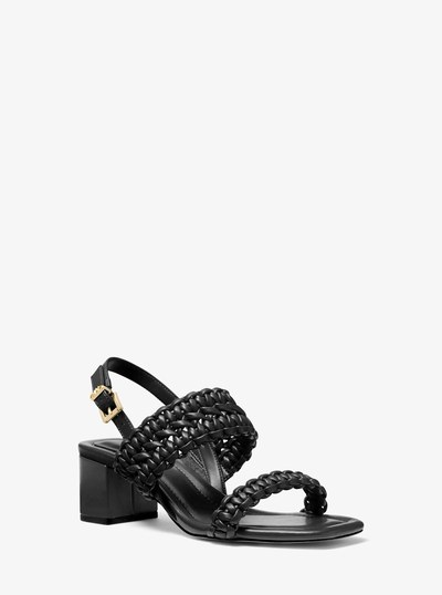 Audrina Woven Block Heel Sandal in BLACK | Michael Kors