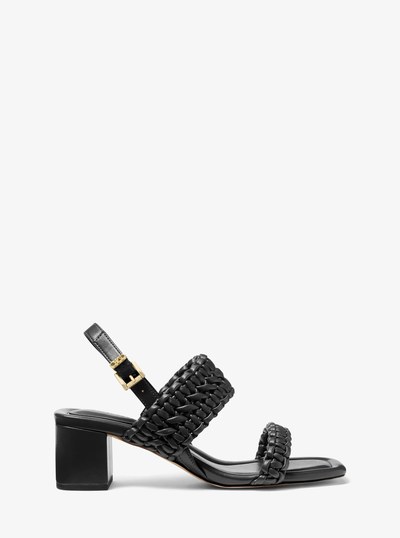 Audrina Woven Block Heel Sandal in BLACK | Michael Kors