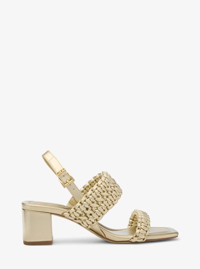 Audrina Metallic Woven Block Heel Sandal in PALE GOLD | Michael Kors