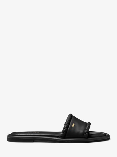 Dana Leather Slide Sandal in BLACK | Michael Kors