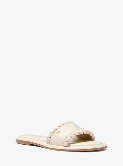 Dana Leather Slide Sandal in LT CREAM | Michael Kors